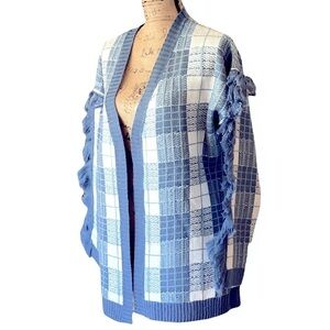 OSO CASUALS Fringed Knit Cardigan Sweater Open Front Women’s Size XL NWT Blue